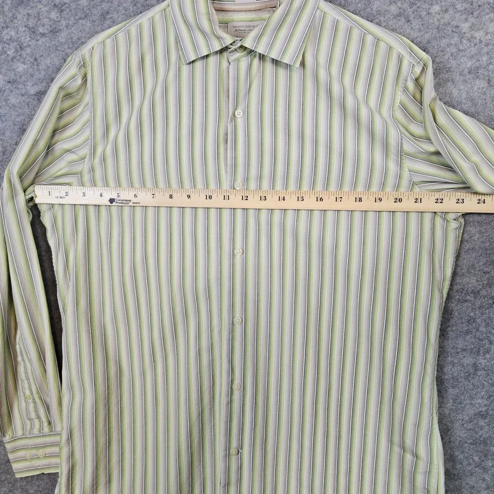 Banana Republic‎ Men's Green/Beige Striped Dress Shirt Size L Classic Fit Preppy